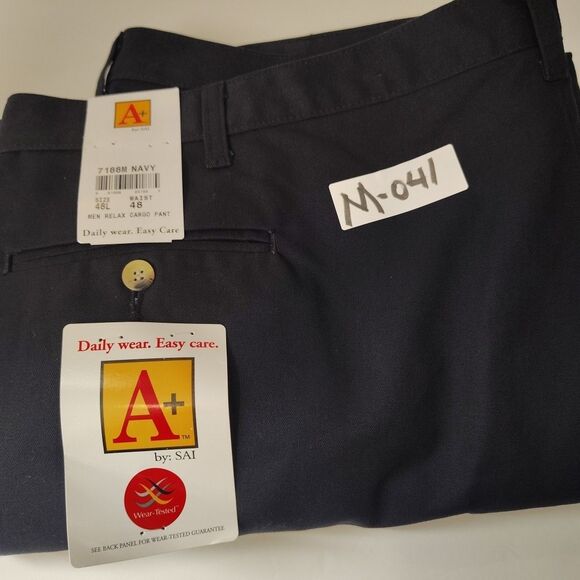 A+ By Sai Mens Uniform Cargo Pants 48X32 Blue Relaxed Straight Flat Front NWT - Picture 12 of 12